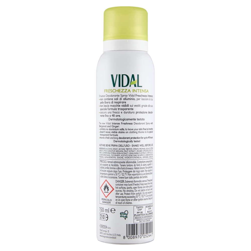 Vidal Freschezza Intensa Bergamotto e Zenzero Deo Spray 48H 150 ml